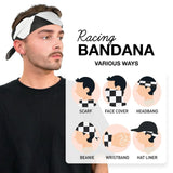 Man wearing a blind mask with the words ’blind’ displayed on 4PCS F1 Racing Flag Chessboard Checkered Cotton Bandana Set.