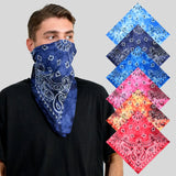 Tie dye paisley bandana with man wearing 5 colors