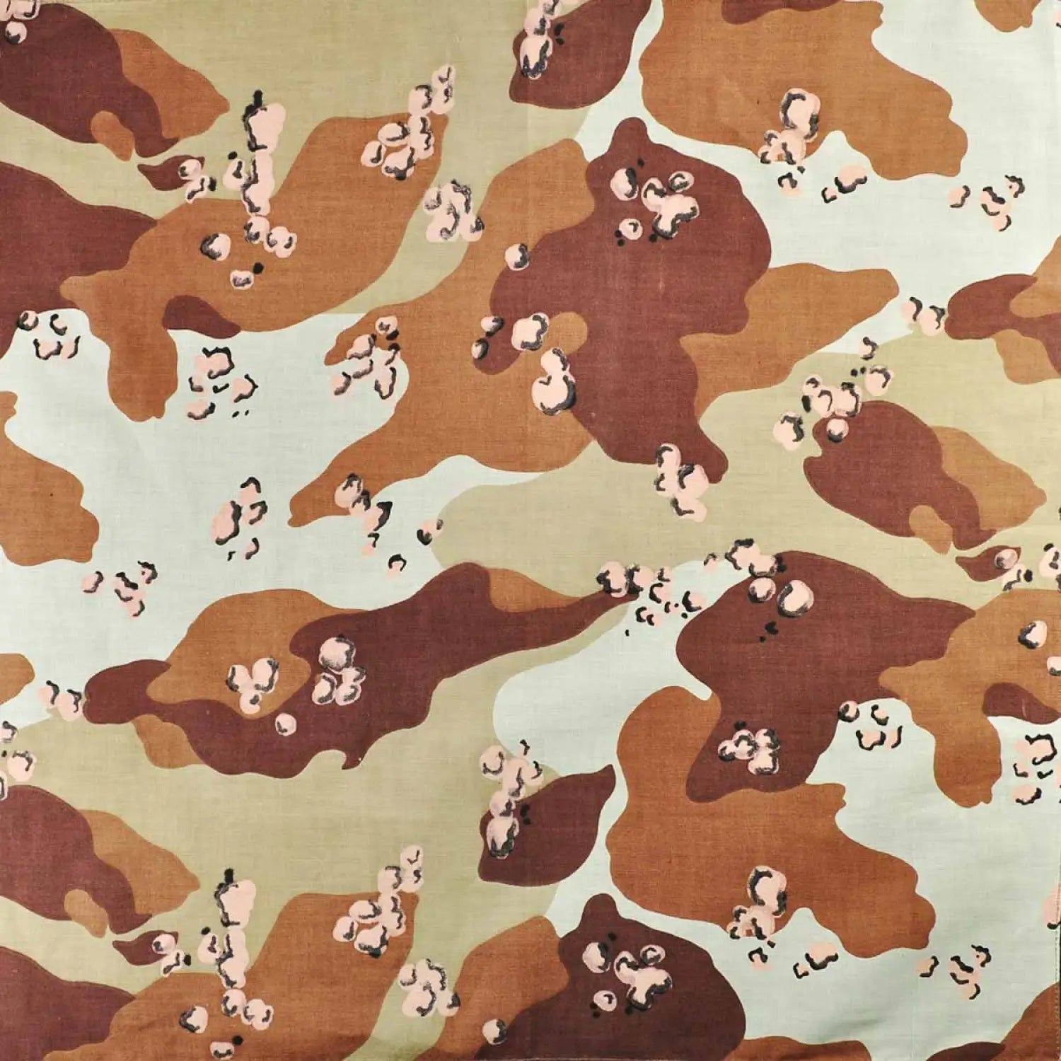 Camouflage military print bandana with brown and pink camouflage design - 100% cotton.
