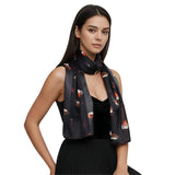 Christmas Scarf Satin Robin Bird Scarves Gifts - Black - Scarves