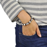 Woman wearing Diamante Skull Bead Friendship Bracelet - Gothic Rocker Emo Punk Style