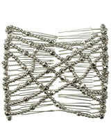 Silver hair comb with metal chain, Glossy Beaded Design Hair Accessory Magic Comb.