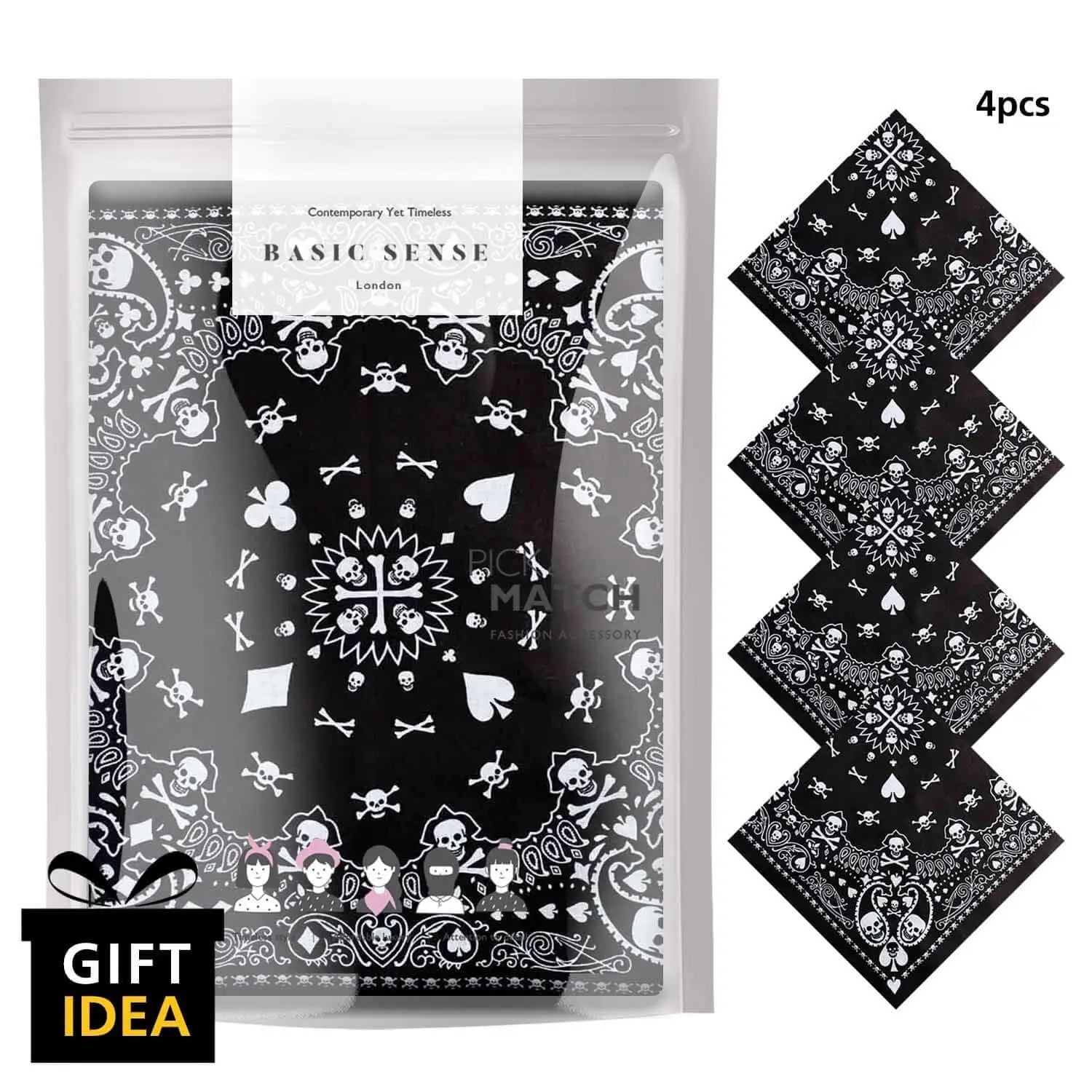 Gothic 4PCS Skull Paisley Halloween Cotton Biker Bandana Set