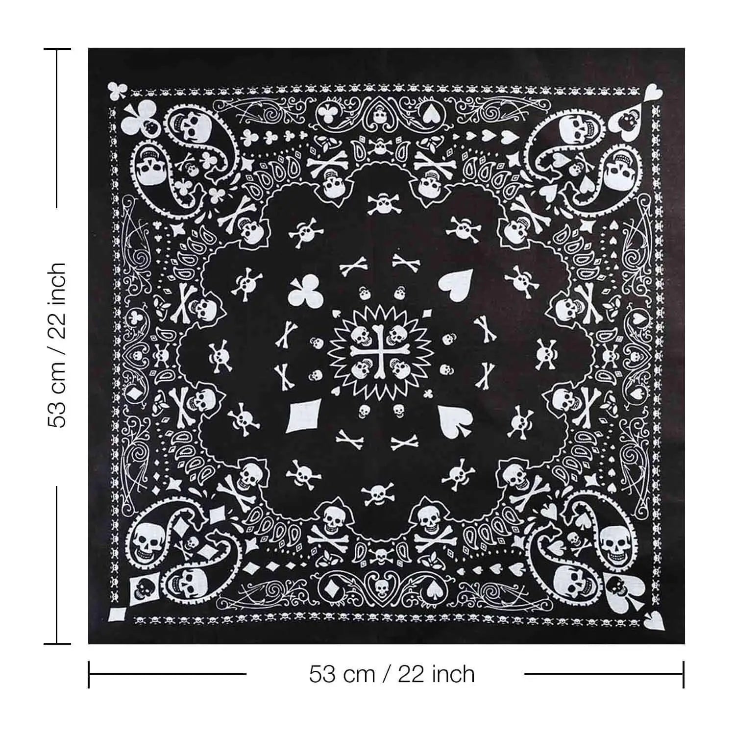 Close up of Gothic 4PCS Skull Paisley Biker Bandana Set with skulls and flowers