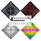 Gothic 4PCS Skull Paisley Bandana Set - 4 Pack Matching Bandanas