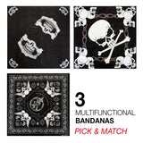 Gothic Skull Bandana Set: 5 Multi Bandanas with Exquisite Skulls