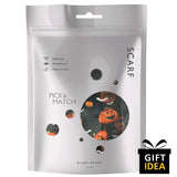 White satin striped scarf with Halloween design on a bag