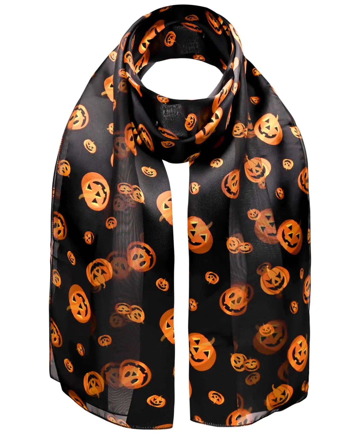 Black and orange Halloween pumpkin silky satin striped scarf with pumpkins