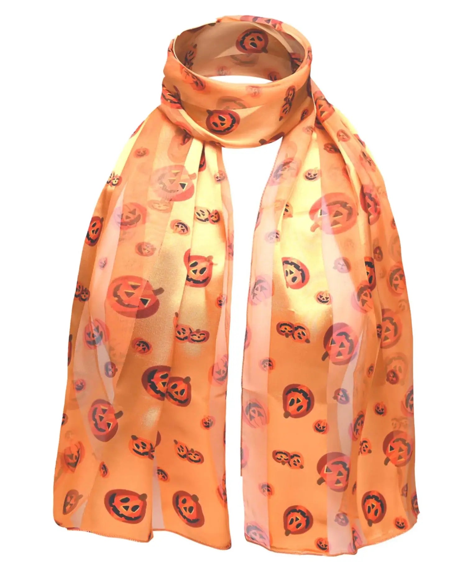 Halloween Pumpkin Silky Satin Striped Scarf with face pattern