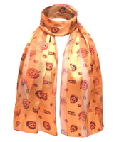 Halloween Pumpkin Silky Satin Striped Scarf with face pattern