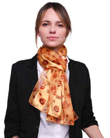 Woman wearing Halloween Pumpkin Silky Satin Striped Scarf