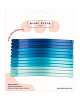 Jumbo metal bobby pins set of 12 hair clips in blue and green metallic colors