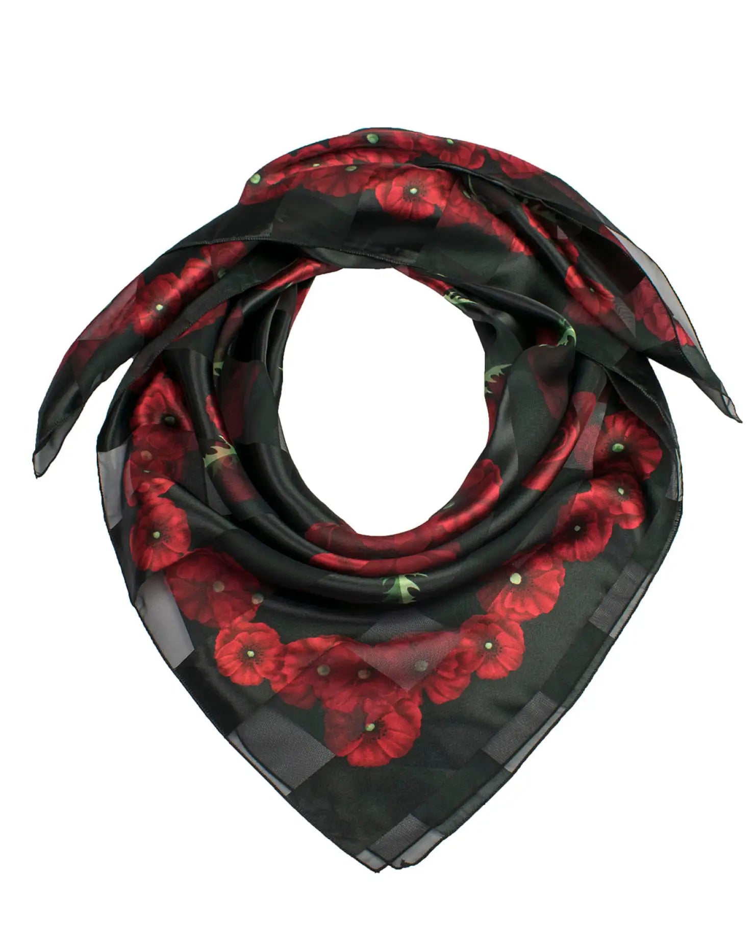Large Square Poppy Scarf with Red Flowers for Remembrance Day