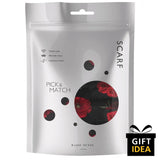 Large square poppy scarf and holder set with red and black dots on white background