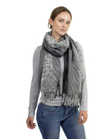 Woman wearing Leopard & Zebra Print Tasselled Oversized Scarf