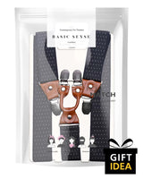 Men’s 35mm Y-Shape Wide Leather Braces in Black Suit and Brown Bow Tie