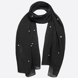 Black chiffon scarf with pearls and pearl attachments