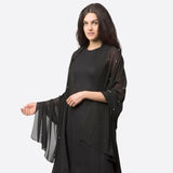 Woman in black dress and jacket wearing Pearl-Embellished Chiffon Shawl