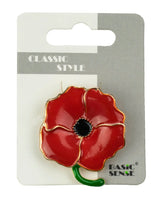 Red poppy floral print scarf & gold plated ring set featuring a red poppy flower with black center.