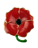 Red poppy floral print scarf and gold plated ring set featuring a red poppy flower with a black center.