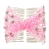 Pink hair comb with bow, Rhinestone Beads Twin Magic Hair Combs - Double Slide Design.