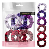 Skinny Satin Scrunchies Hair Tie for Thin Hair Ponytail Holders A Set of 6PCS - Purple Assortment - Hair Scrunchies