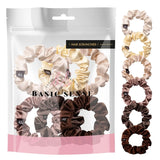Skinny Satin Scrunchies Hair Tie for Thin Hair Ponytail Holders A Set of 6PCS - Brown Assortment - Hair Scrunchies