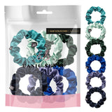 Skinny Satin Scrunchies Hair Tie for Thin Hair Ponytail Holders A Set of 6PCS - Blue Assortment - Hair Scrunchies