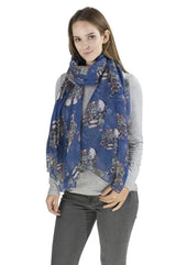 Woman wearing a Sugar Skull & Floral Print Oversized Scarf