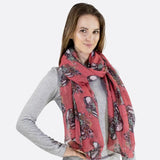 Woman wearing Sugar Skull & Floral Print Oversized Scarf