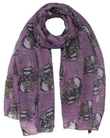 Purple sugar skull and floral print oversized scarf with skulls design.