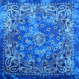 Blue tie dye paisley square bandana in 100% cotton