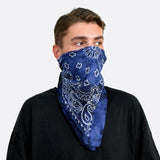 Tie Dye Paisley Print Square Bandana on man in black shirt