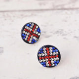 Rhine stud earrings in Union Jack diamante circle design