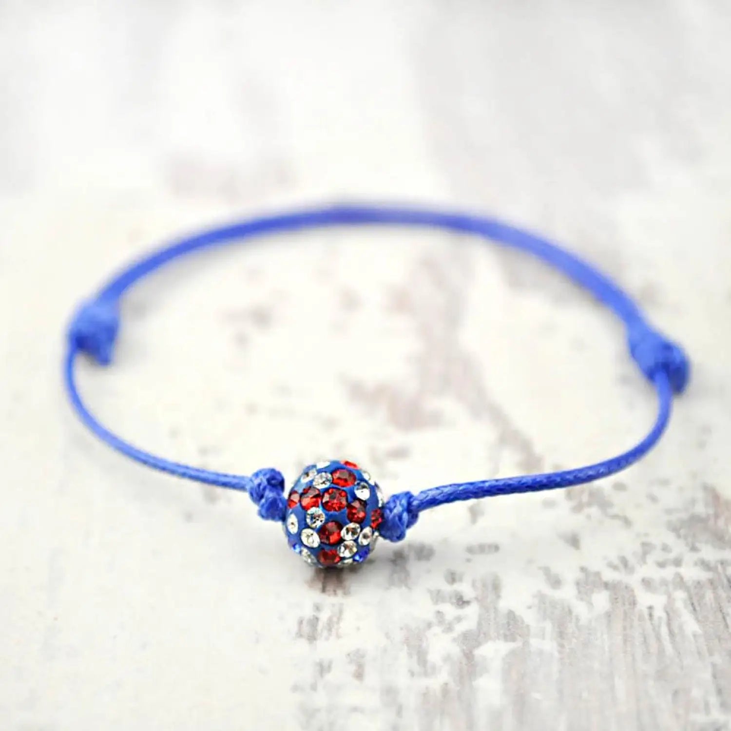 Union Jack Diamante Friendship Bracelet with Red and White Bead