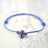 Union Jack Diamante Friendship Bracelet with Red and White Bead