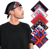 Man wearing Union Jack flag cotton bandana.