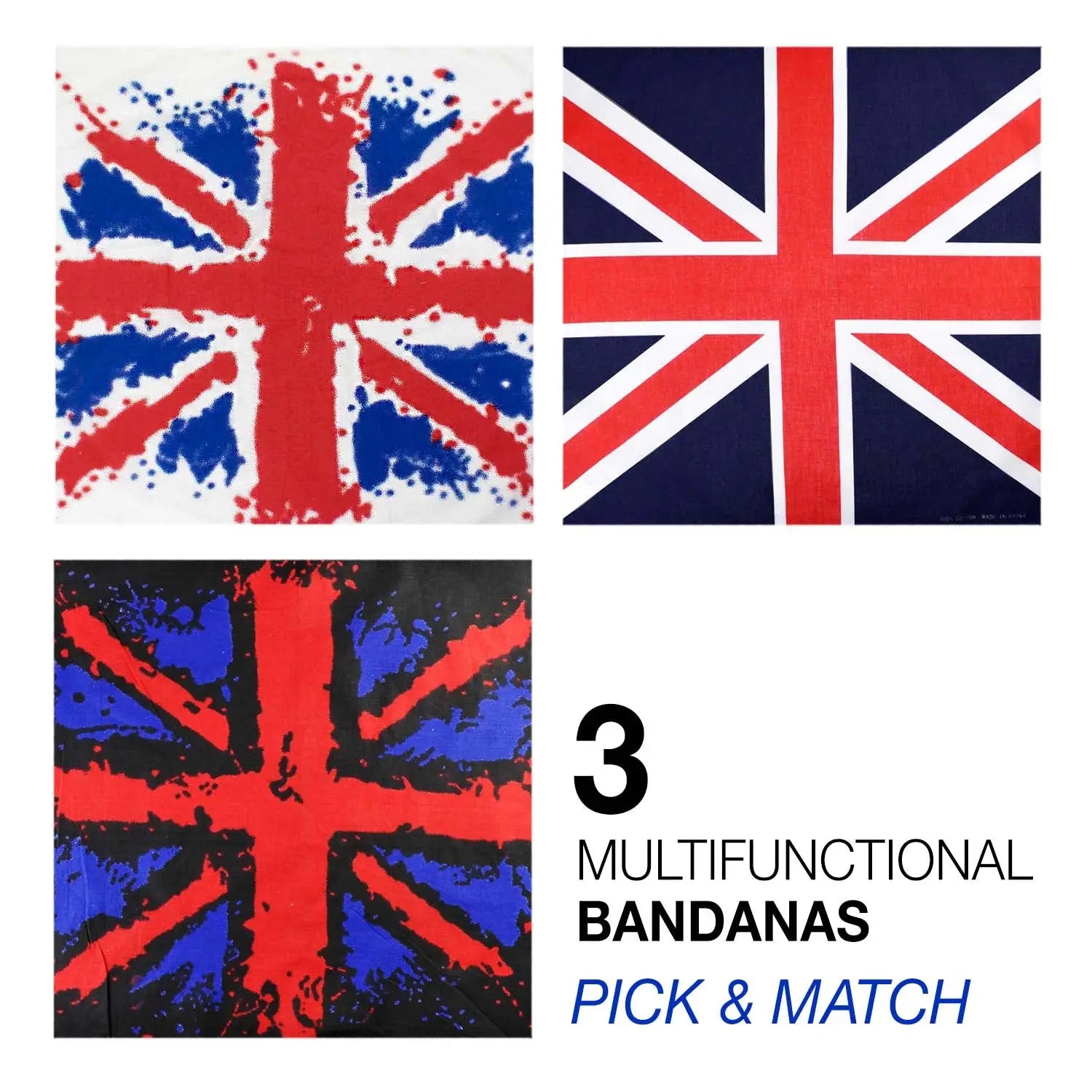 Union Jack Flag Cotton Bandana Variety for home decoration.