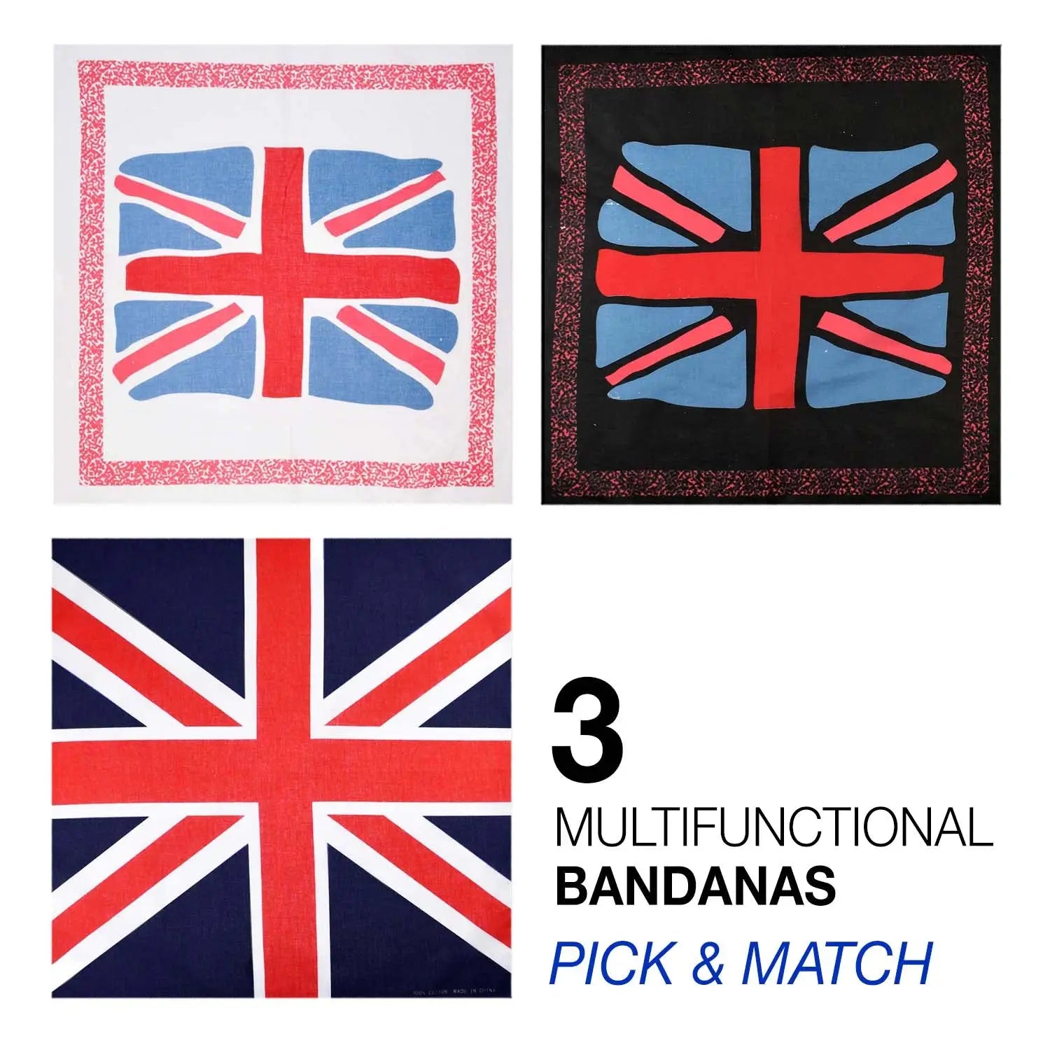 Union Jack flag bandanas variety pack of 5