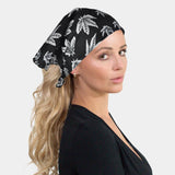 Unisex Cannabis Leaf Multifunctional Bandana - Black and White Floral Print Scrub Hat