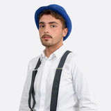 Unisex Classic Bowler Hat in Blue Wool Felt - 50s Style