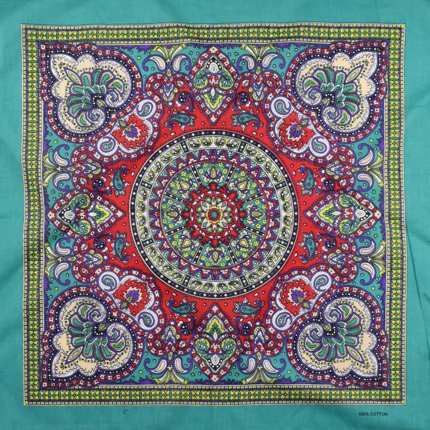 Vintage Paisley Cotton Bandana Set - 5PCS Versatile Headwear - Teal Blue - Bandanas