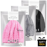 Women’s Cable Design Knitted Crochet Beanie Hat - 3 pack of beanies with pink and black hats