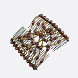 Brown and gold bracelet with beads on Wood Beads Double Slide Hair Magic Twin Combs