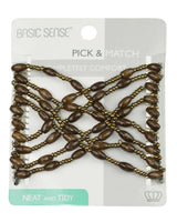 Brown and gold bracelet with wood beads double slide hair comb.