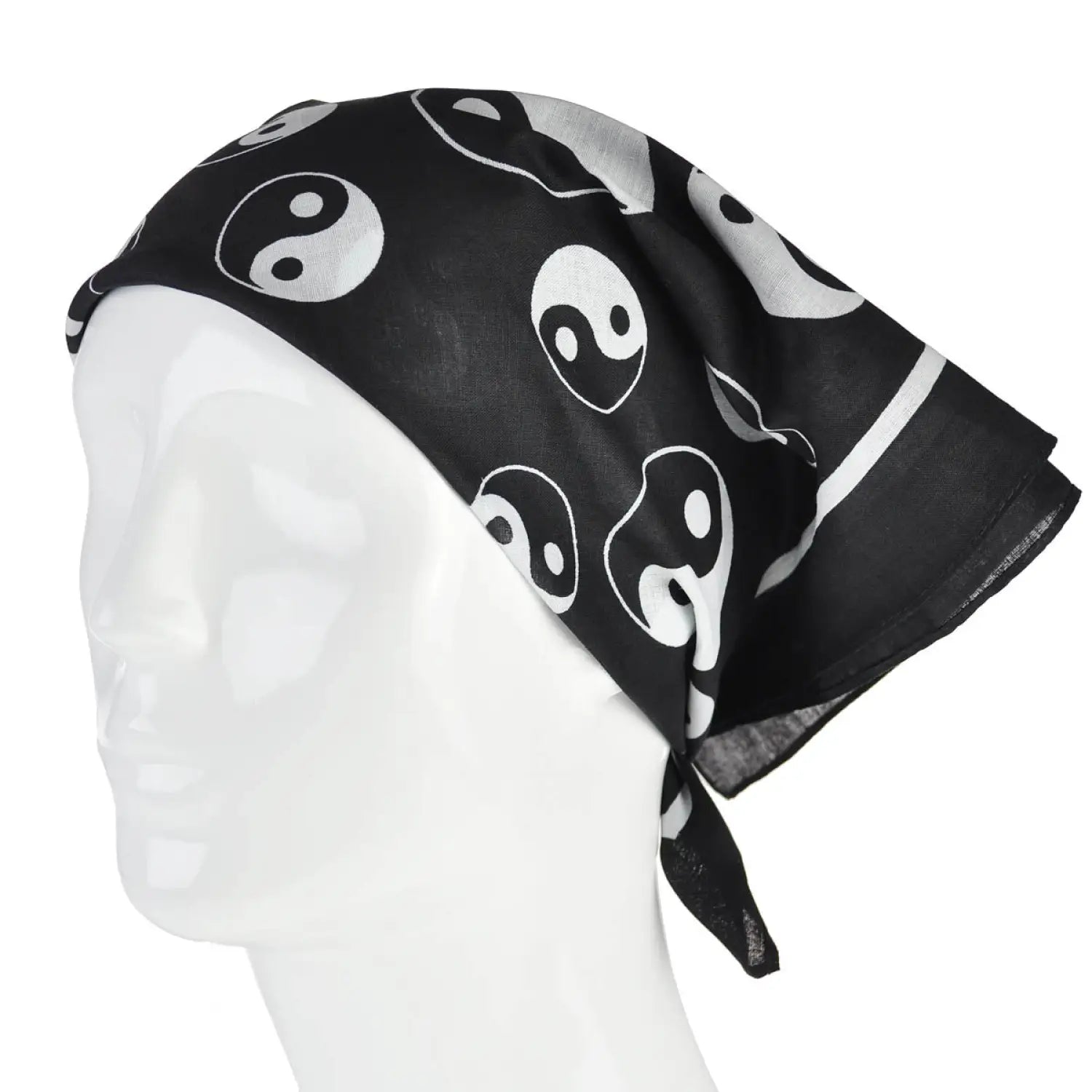 Black and white ying yang print square bandana in 100% cotton.