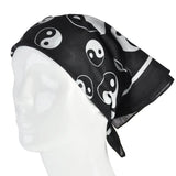 Black and white ying yang print square bandana in 100% cotton.