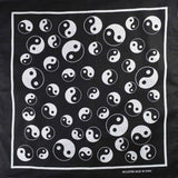 Yin Yang Print Square Bandana in 100% Cotton: Black and white scarf with yin symbols