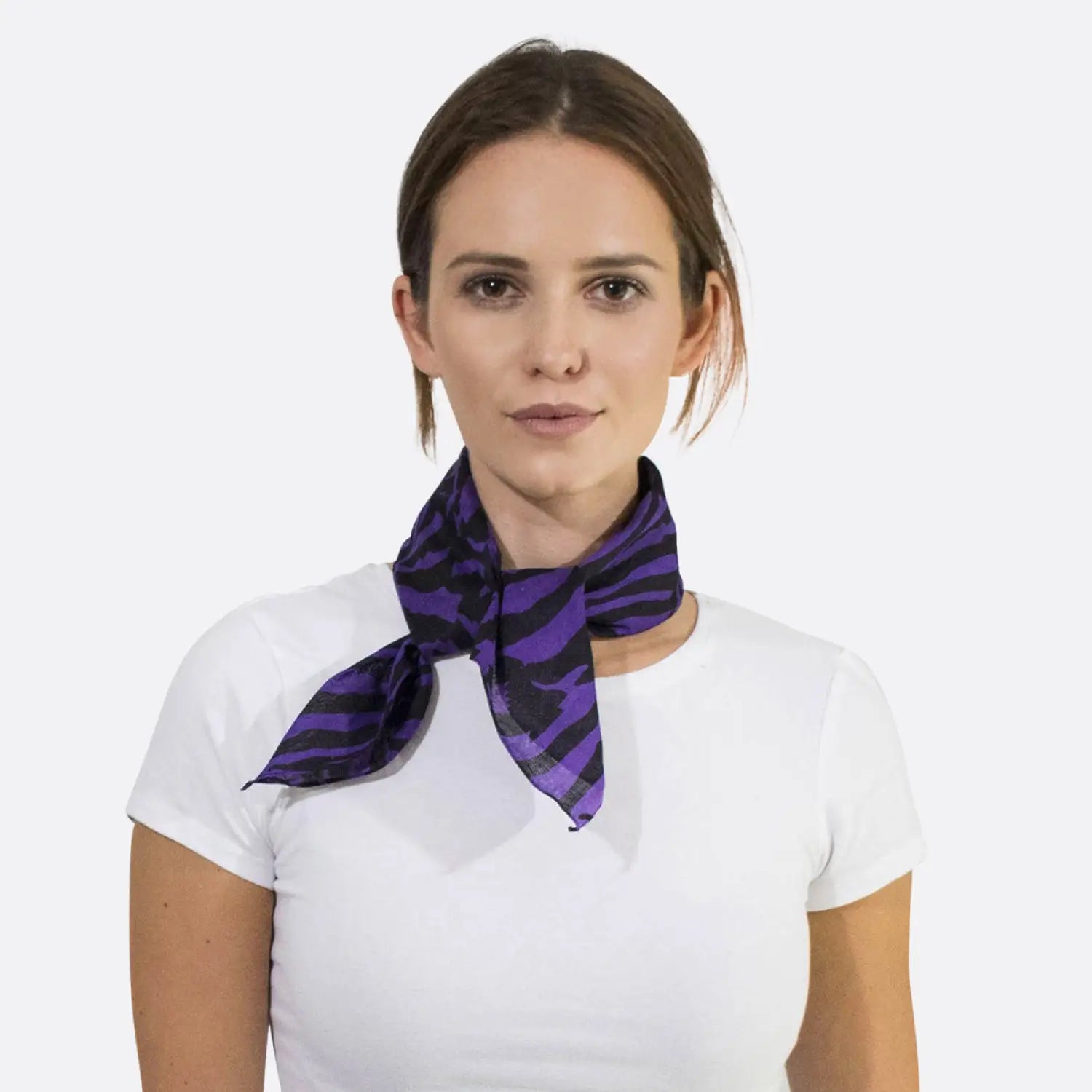 Zebra Print Multifunctional Square Bandana worn by woman