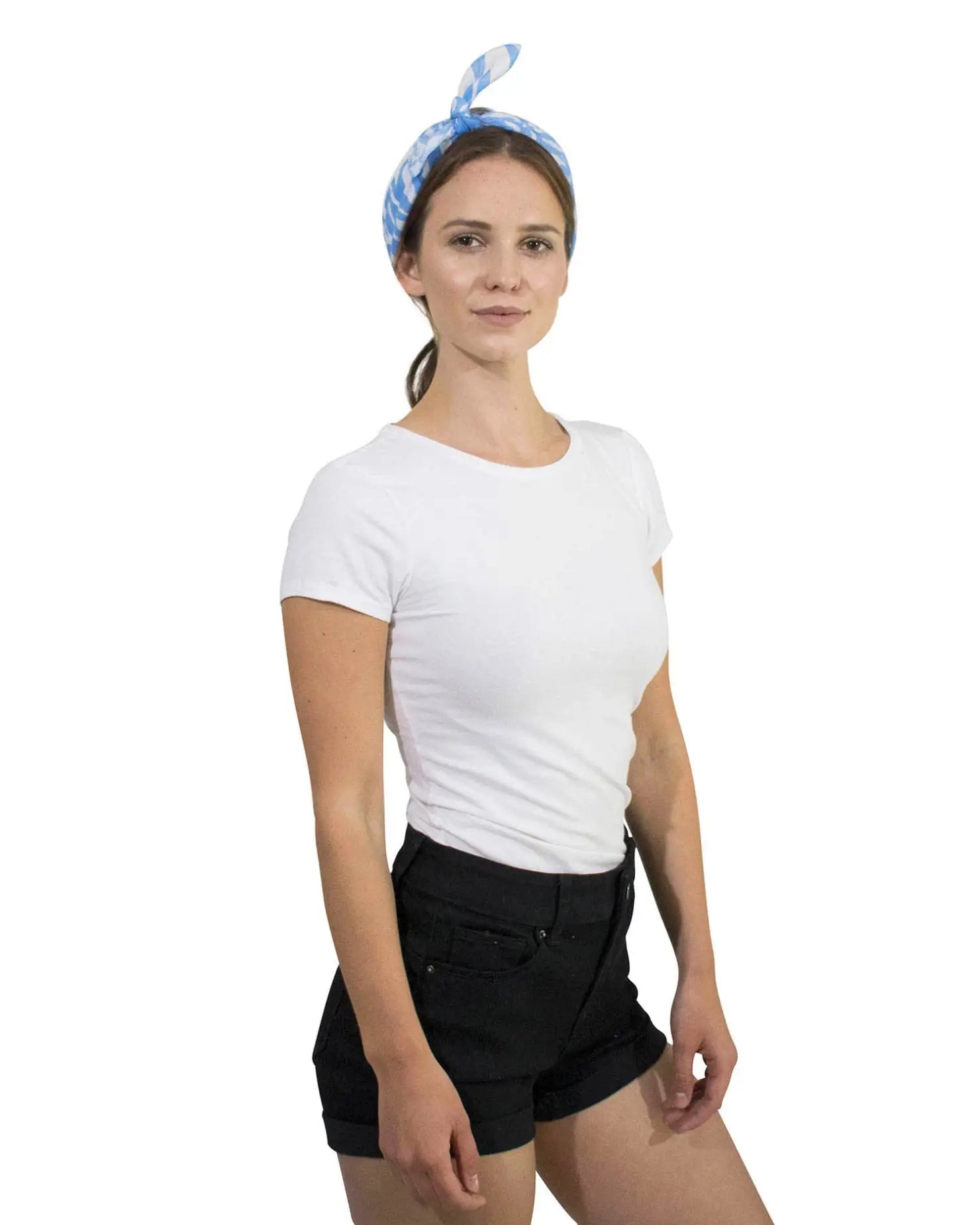 Woman wearing zebra print multifunctional bandana in cotton
